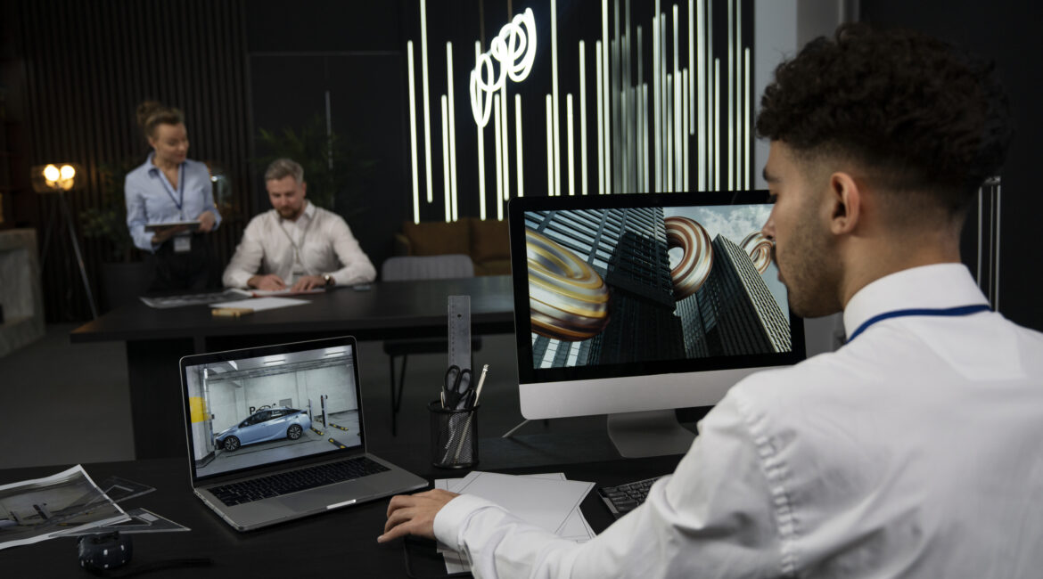 pessoas de tiro medio trabalhando com dispositivos